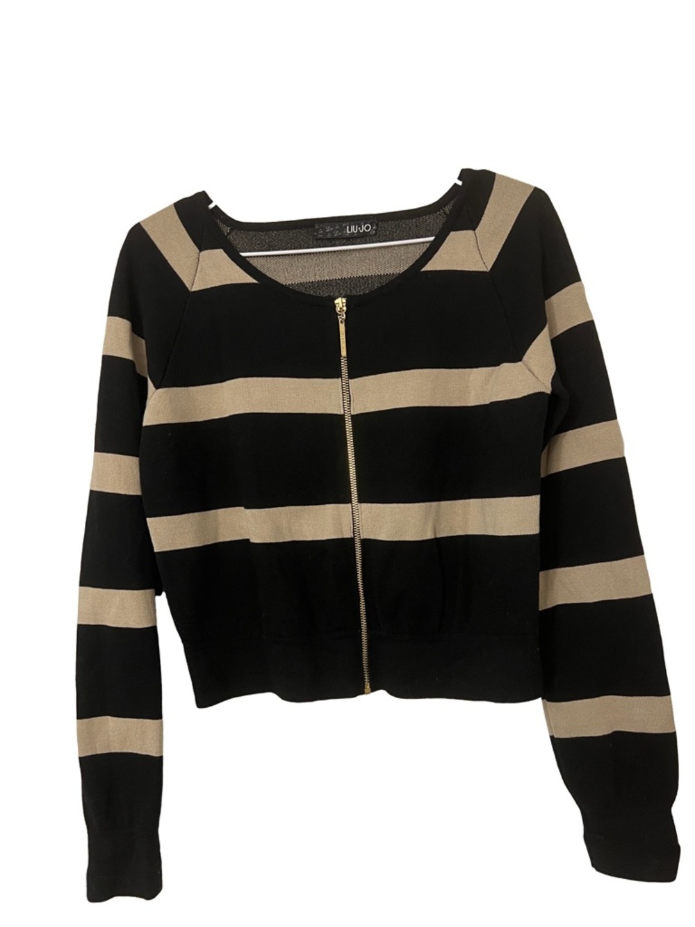 LIU•JO Black & Beige Striped Zip Front Cardigan
